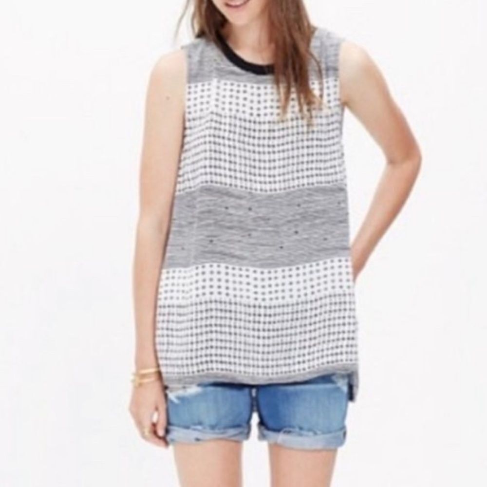 Madewell flowy Refined high scoop neck Tank‎ Top in Hashtag Stripe